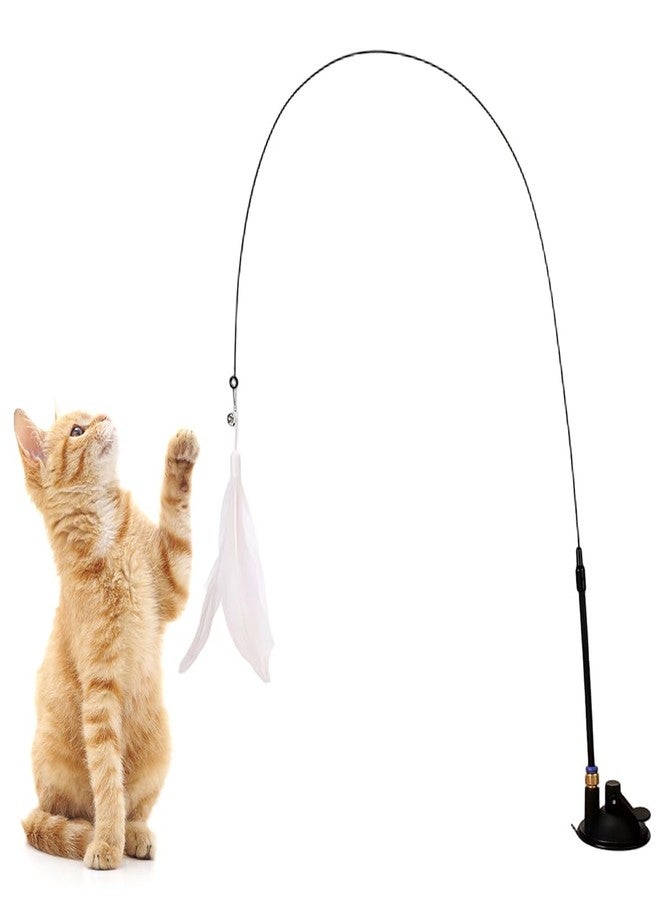 Qpets® Cat Toys, Cat Teaser Wand with Suction Cup Design, Hands-Free Interactive Self-Play Fun for Boredom & Exercise Pet Teaser Toy with Feather Teaser Toy (White) - Image 1